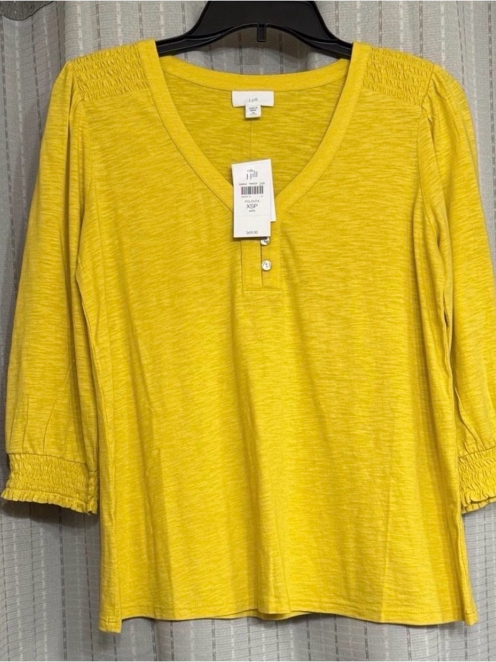 NWT J.Jill Petite Smocked Henley Top Polenta Yellow XSP